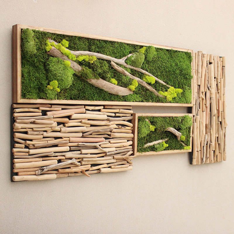 Nordic Decoration Day-Style Plant Green Planting Wall Perpetual Moss Painting Rafting Wood Handicraft Background Wall Original Design 