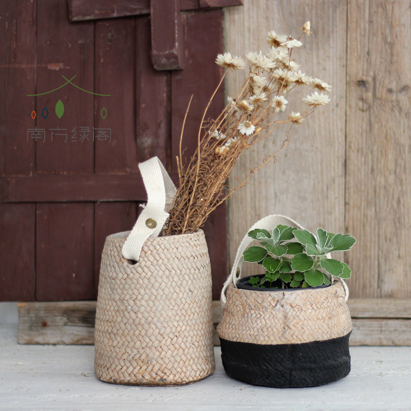 Cement Flower Ware Imitation Grass Chiliu Rattan Mat Grass Knitted Flower Pot with basket Artistic Fields Garden INS Nordic Home Soft Clothing