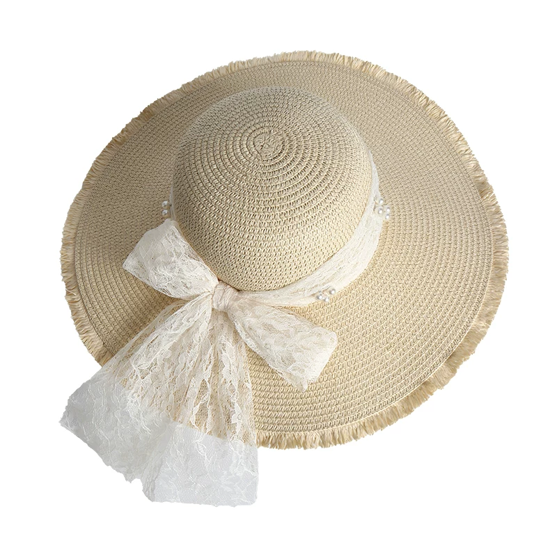 Lace summer beach sun hat with bow