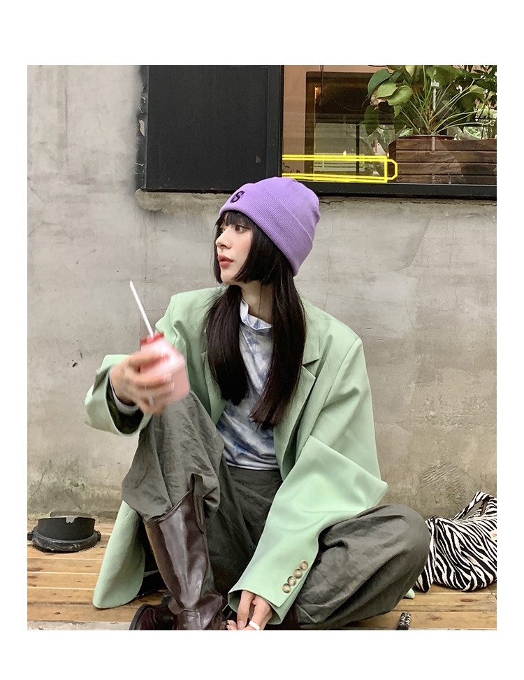 S字母刺绣蓝色毛线帽女秋冬韩版潮百搭保暖针织帽冬季冷帽子批发详情14