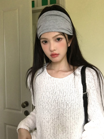 Korean Style Pure Color Pure Cotton Knitted Headband for Women in Autumn and Winter Outdoor Fitness Yoga Running Sports Sweat-Absorbent Hair Accessories Headband