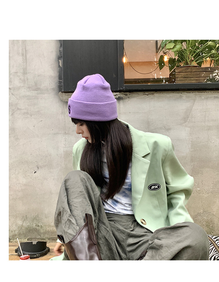S字母刺绣蓝色毛线帽女秋冬韩版潮百搭保暖针织帽冬季冷帽子批发详情16