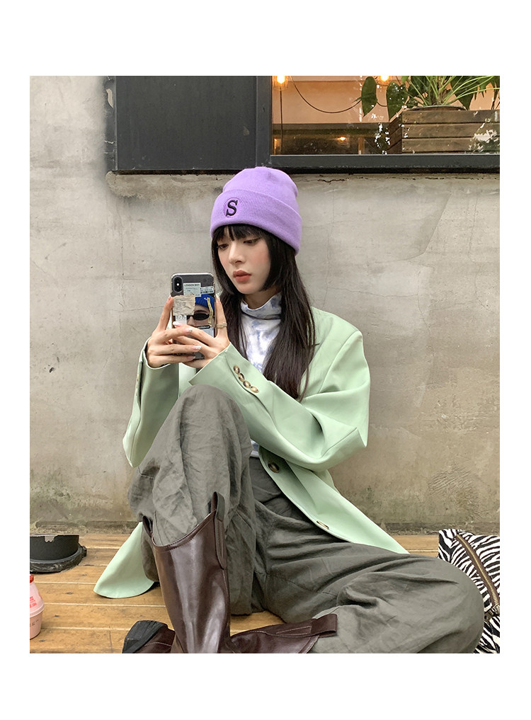 S字母刺绣蓝色毛线帽女秋冬韩版潮百搭保暖针织帽冬季冷帽子批发详情12