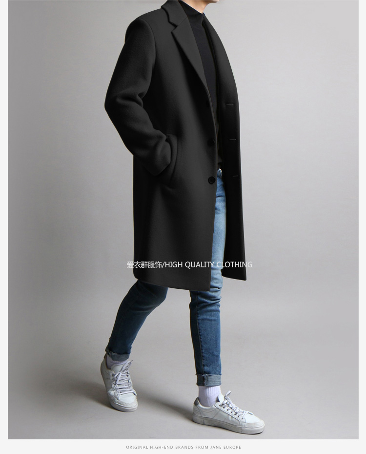 2017 mùa thu và mùa đông Hàn Quốc phiên bản mới áo len nam dài phần thanh niên áo gió dày len cashmere coat