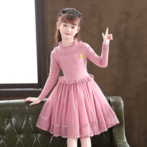 Girls Autumn and Winter Dress New Year Style Children's Dress Knitted Wool Sweater Long Sleeve Little Girl Princess Dress Plus Velvet