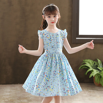 Girls  small floral Chiffon skirt Childrens clothing summer new Feifei edge sleeveless A-line skirt childrens mesh dress