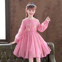 Girls princess dress women's children's clothing foreign style spring and autumn new children's early autumn knitted dress bubble long sleeve gauze skirt