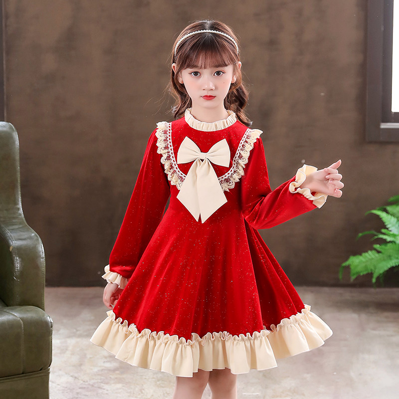 Girl Ocean Dress Spring Autumn Christmas Clothing Winter Clothing Children Suit Roletta Dress Foreign Pie Girl Princess Dress Autumn