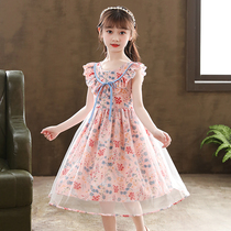 Girls chiffon dress summer autumn Korean skirt small floral holiday dress in the big child A version waist skirt