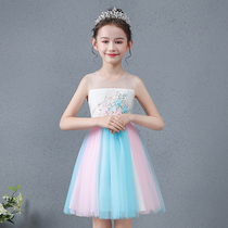  2021 summer rainbow skirt Colorful childrens dress puffy yarn princess skirt super Western style fashion little girl