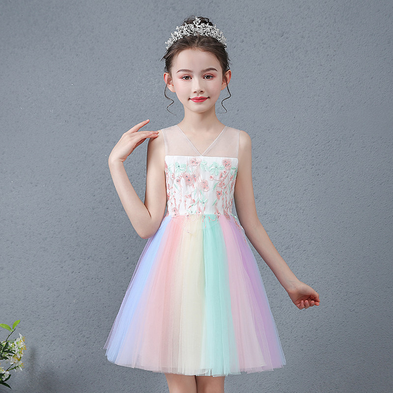 Summer fairy child rainbow skirt Baby children's dress Princess colorful puffy mesh dress Little girl dress