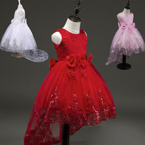  Flower girl big and medium girls dress Lace wedding dress Trailing Princess party catwalk show host small dress