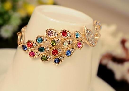 Sang trọng cao quý lãng mạn những người yêu thời trang rhinestone đầy màu sắc vòng tay con công vòng tay vòng chân trang sức Hàn Quốc E043 - Vòng chân vòng chân bạc tây tạng