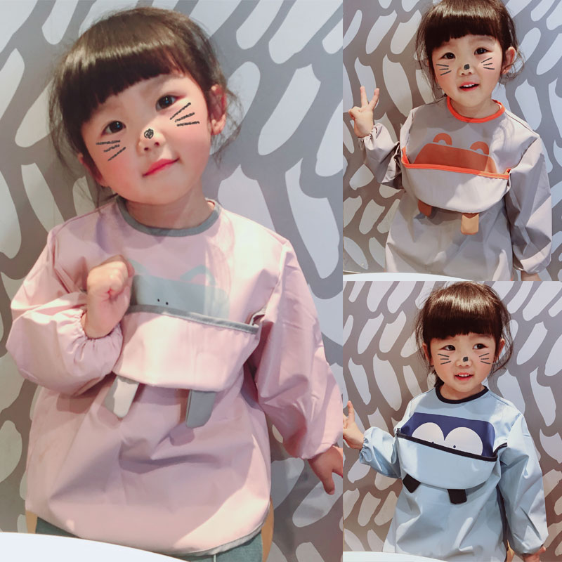 Baby eating coveralls boys and girls around the dinner clothes children's full body waterproof baby long-sleeved anti-dirty bib reverse dressing