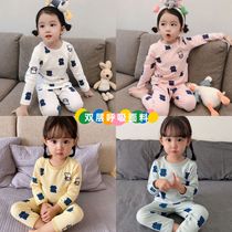 Childrens autumn and winter new breathing cotton high waist Belly Belly home clothing baby underwear autumn trousers set pajamas Cotton