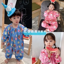 Baby anti-dirty conjoined cute clothes autumn and winter climbing clothes childrens whole body Anti-dirty painting clothes