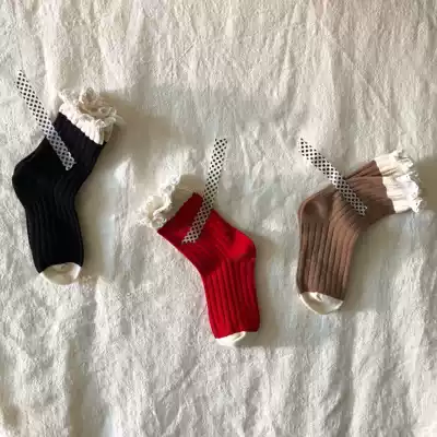 2018 Korean girls autumn and winter new children's color matching lace socks pure cotton princess socks wild bubble socks