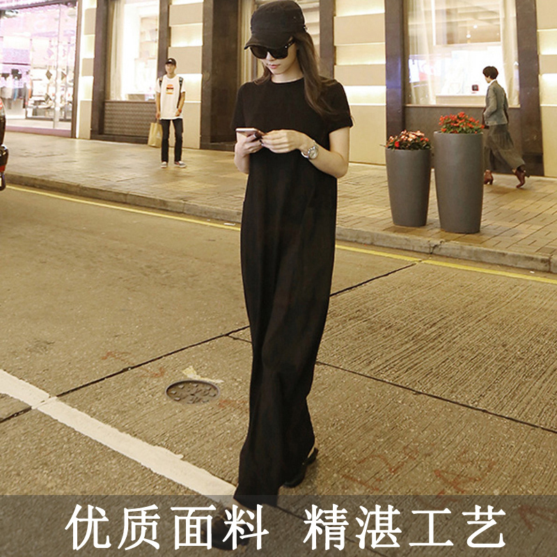 Short-Sleeved Modal Long Dress A-Line 170cm Floor-Length Extra-Long Ankle-Length Loose Casual Summer Vacation Dress