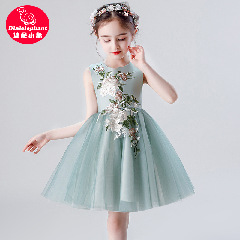 Girl Gown Princess Dress High-end Foreign Pie Children Wedding Dress Fluffy Yarn Piano Performance Walk Show Little Chair Show