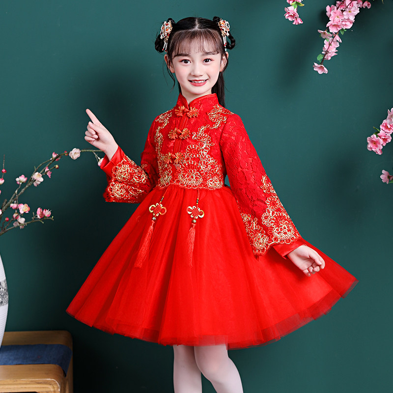 Girls Wearing Year Clothes Red and Hanyu Children Hanyun Chinese Winter Dress Overseason Winter
