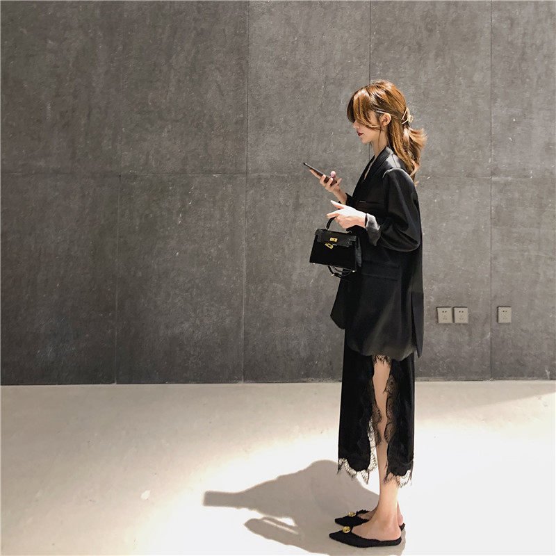 Acetate Satin Face Suit Jacket Woman Autumn Thin style High sensuality silk blouse padded shoulder coveted light lavish and matte little western suit