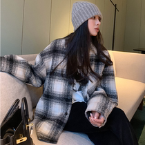 Japans autumn and winter 2022 new black and white retro - clad coat girl color - loose shirt