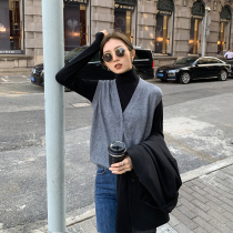 Korean gray knitted open shirt vest vest vest vest sweater coatwoman new retro gas stacked into shirt in autumn and winter