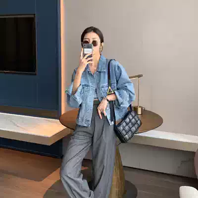 South Korea's new small denim jacket women's autumn short jacket loose versatile bf wind denim shirt blue coat women
