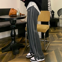 South Korea Gray plus trousers girl autumn winter machine new loose Korean version thin straight tube casual pants