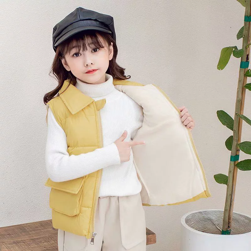 Children's autumn demi-season keep warm vest for men and women, trend of season, Korean style, for teenagers