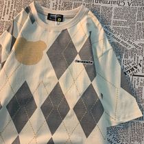 Cmyjn Original Japanese vintage diamond coloured short sleeve t shirt for men and women loose Half - sleeved tops tide