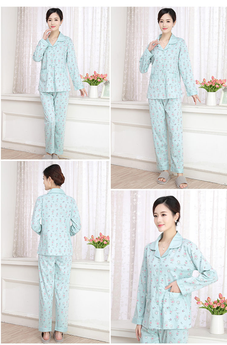Mùa xuân và mùa thu và mùa đông các bà mẹ trung niên đồ ngủ nữ cotton dài tay trung niên ông già dịch vụ nhà mùa hè mỏng phần mẹ chồng đồ bộ short mặc nhà