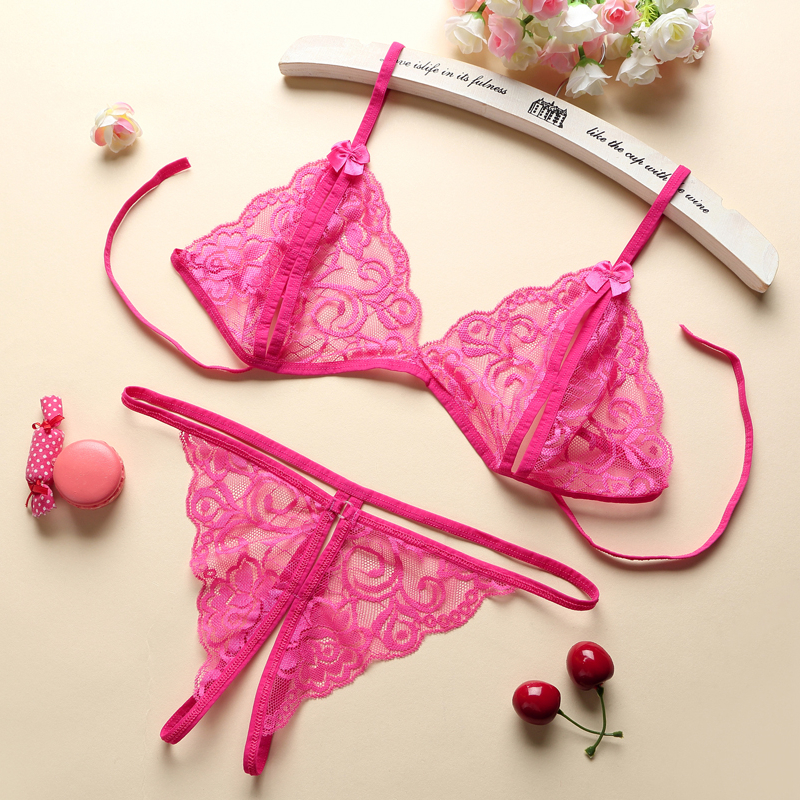 Sexy ba điểm trong suốt đồng phục cám dỗ phù hợp không có tập tin đồ lót sương điểm áo lót ren mỏng đồ lót nữ đồ lót nữ