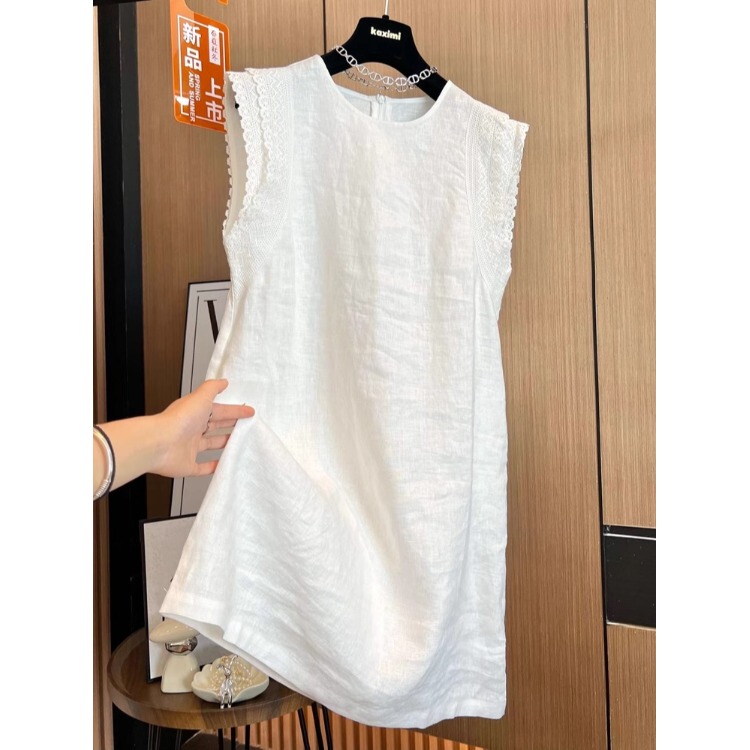 Big Sale Clearance ~ Counter Big Brand Ramie Vest Dress Lace Design Round Neck Sleeveless Cotton and Linen Suspender Dress Big Sale Clearance ~ Counter Big Brand Ramie Vest Dress Lace Design Round Neck Sleeveless Cotton and Linen Suspender Dress