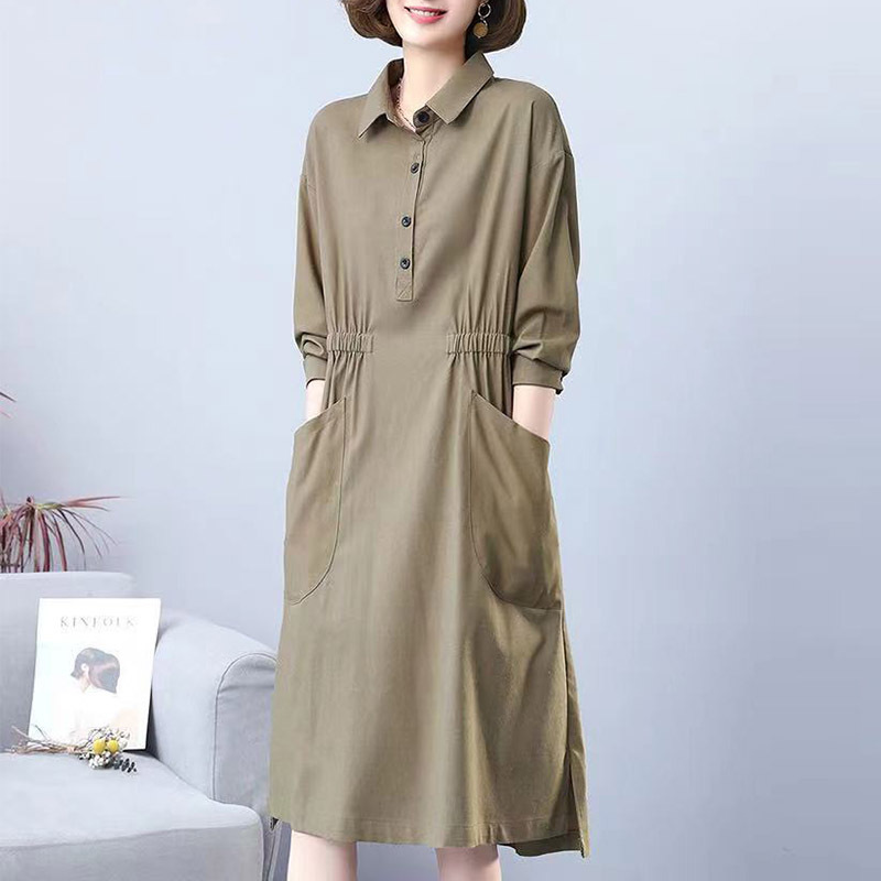 Clearance Bargain~ Export Brand Women's Clothing with Cut Labels, Spring and Autumn Linen Dress, Casual Long Sleeve Cotton-Linen Mom Dress