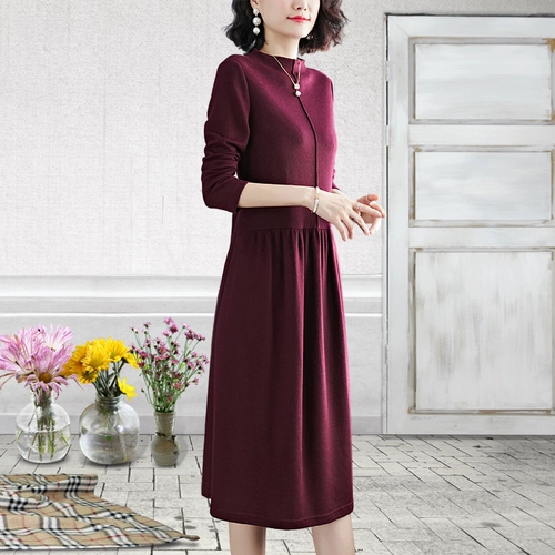Элитное кашемировое осеннее платье, длинная юбка для матери, в западном стиле, средней длины