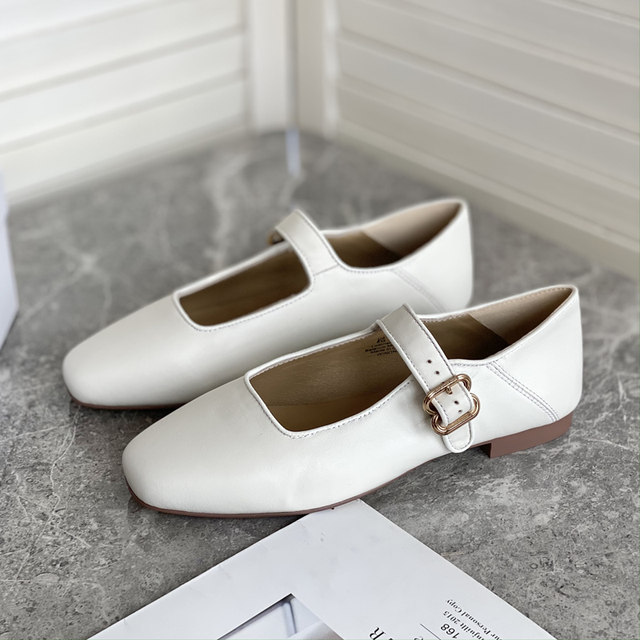 Velvet Mary Jane SAM ຫນັງຝຣັ່ງ retro buckle square toe flat shoes ວິທະຍາໄລເກີບ ballet