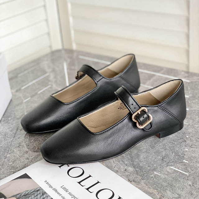 Velvet Mary Jane SAM ຫນັງຝຣັ່ງ retro buckle square toe flat shoes ວິທະຍາໄລເກີບ ballet