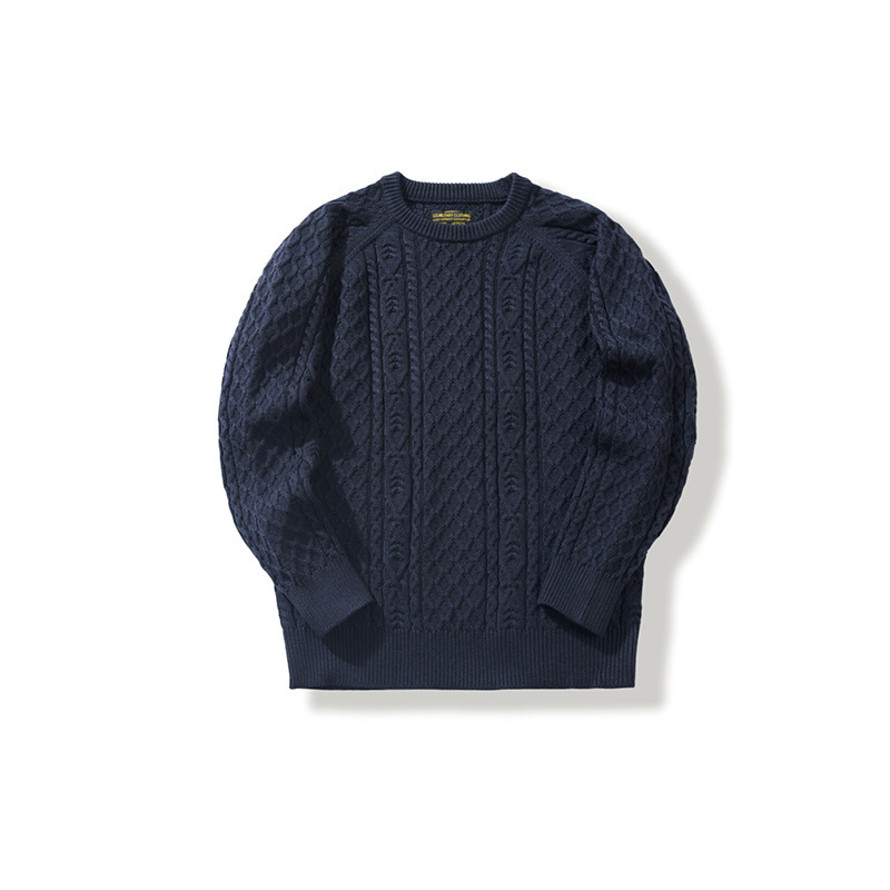 Guomian No. 1 Factory Mcqueen Style Pullover Tweed Wool Sweater British Retro Twisted Cable Knit Fisherman Sweater