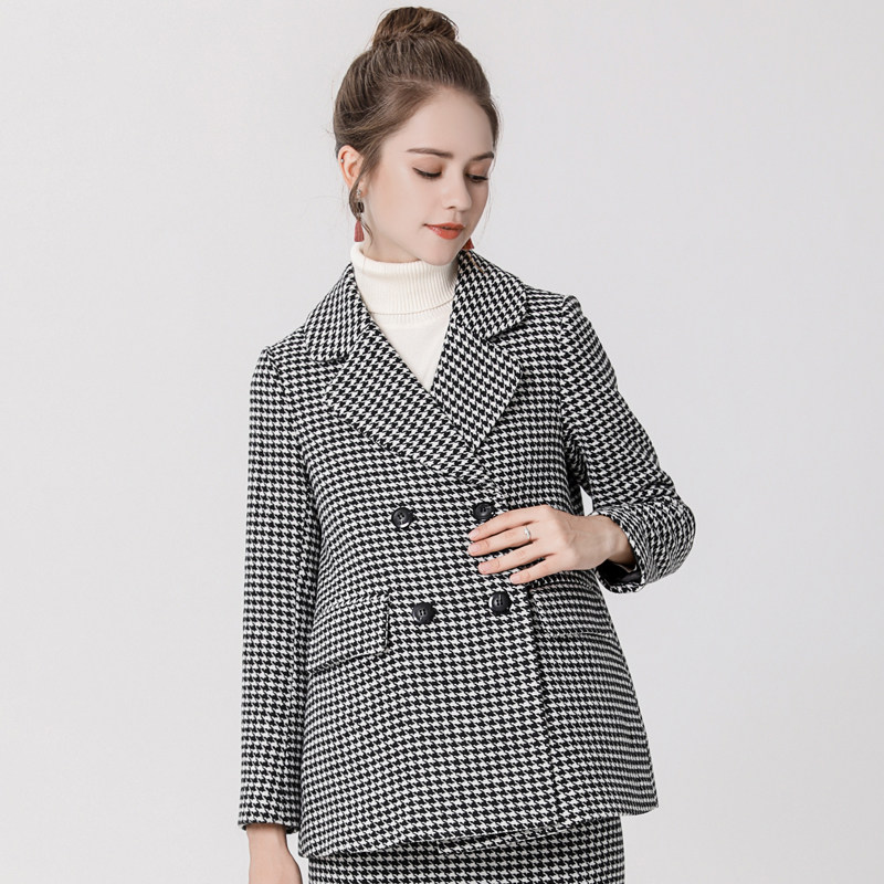 Pregnancy Woman Dress Winter Clothing New Pregnant Women's Fur Coats Women Business Interview Tooling Thickened Short checkered Daughter Coat