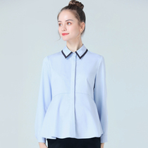 Pregnancy Woman Dress Spring Long Sleeve Shirt Woman Pregnant Woman Interview Pregnancy Loose Lining Blue Work Career Frock Jacket