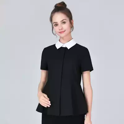 Pregnant women's summer short-sleeved shirt women's fashion pregnant women's interview pregnancy loose shirt out professional overwear shirt