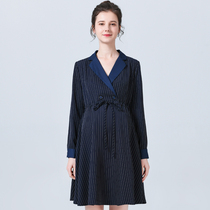 Pregnant womens clothing 2020 Autumn and Winter new long sleeve pregnant womens dress womens Stripes Career interview work long overwear