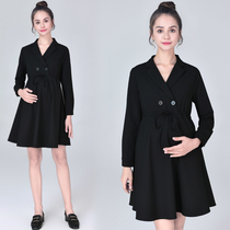 Pregnant womens 2020 Autumn dress long pregnant womens dress womens black career interview work long sleeve skirt