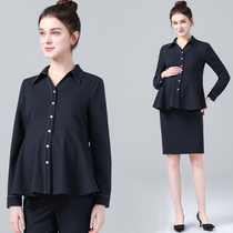 2022 Gestational Woman Dress Spring Autumn Dress Pregnant Woman Suit Woman Long Sleeve Shirt Pants Bag Skirt Two Sets Career Interview to work