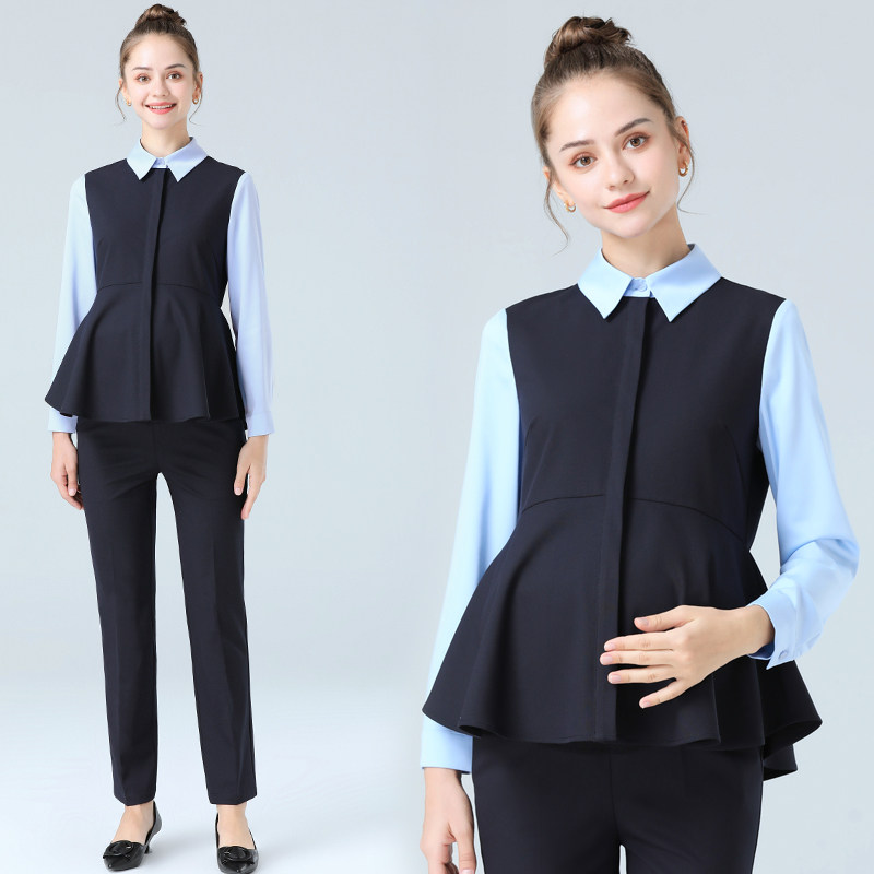 Pregnancy Woman Dress Spring Pregnant Woman Suit Woman Long Sleeve Shirt Pants Two Sets Civil Service Career Interview Work Tooling