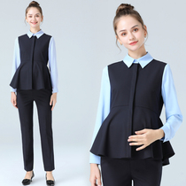 Pregnancy Woman Dress Spring Pregnant Woman Suit Woman Long Sleeve Shirt Pants Two Sets Civil Service Career Interview Work Tooling