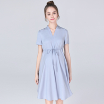 Pregnant Women summer long fashion pregnant womens blue short sleeve business professional loose top skirt