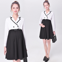 Pregnant womens clothing spring and autumn professional work interview long pregnant womens dress womens long sleeve suit shirt skirt