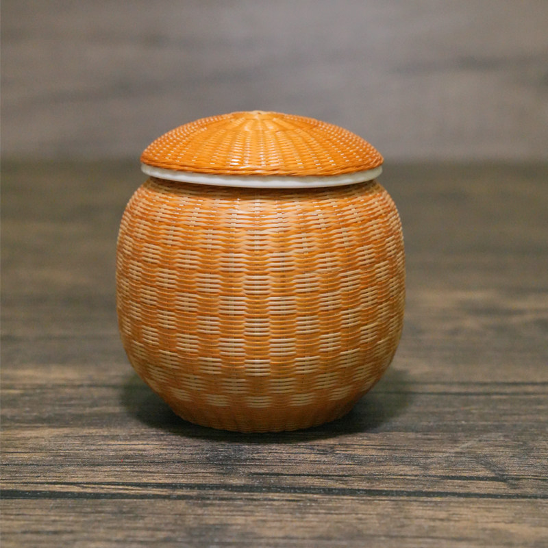 四川非遗手工艺品| 瓷胎竹编成都竹丝扣瓷茶叶罐，100ml容量，传承千年